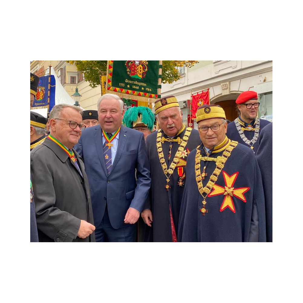 Stiftungsfest 2022 in Eisenstadt, Nobilitierung von Heinrich Zichtl und Alfred Jarema zum Eques, Festzug, Kirche und Ausklang